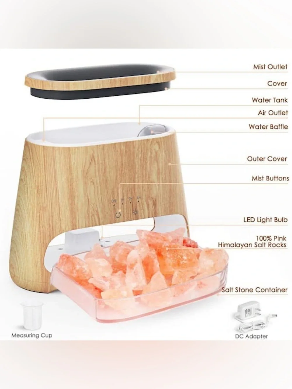 SALKING Salt Lamp & Flame Essential Oil Diffuser Wood Print